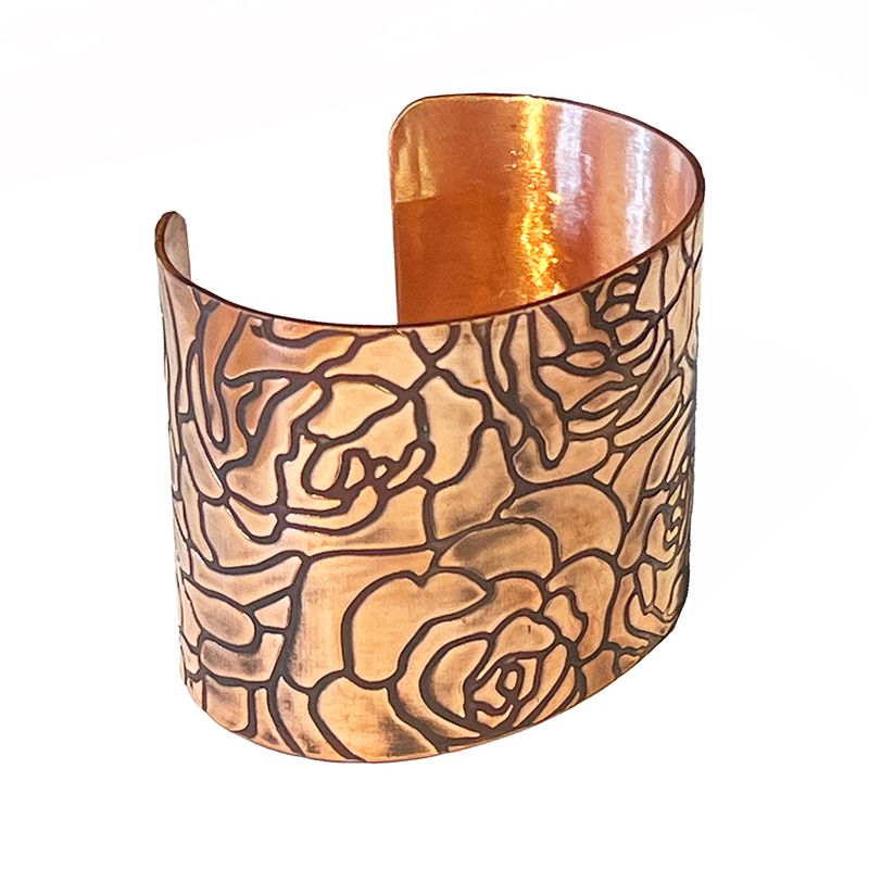 COPPER OXIDIZED 1.75" ROLLED ROSE TEXTURE CUFF BRACELET