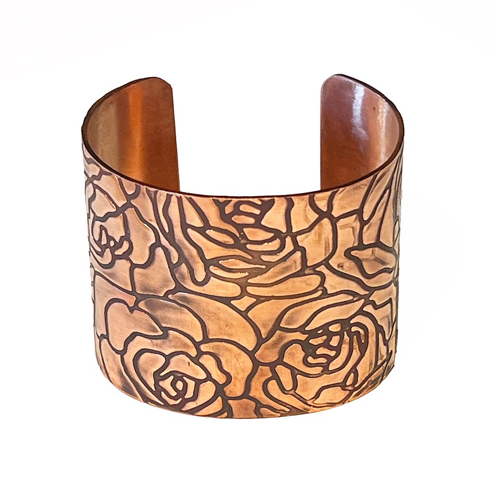 COPPER OXIDIZED 1.75" ROLLED ROSE TEXTURE CUFF BRACELET