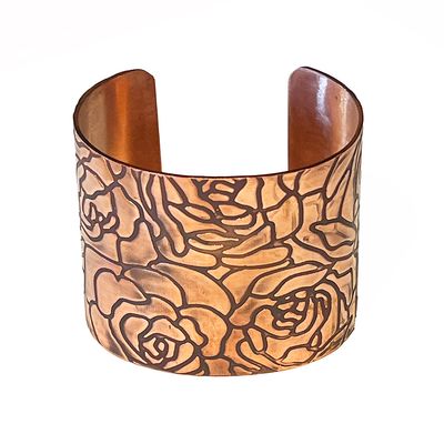 COPPER OXIDIZED 1.75" ROLLED ROSE TEXTURE CUFF BRACELET