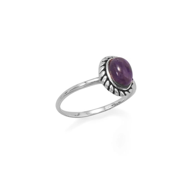 SILVER OVAL AMETHYST CABOCHON RING - 6