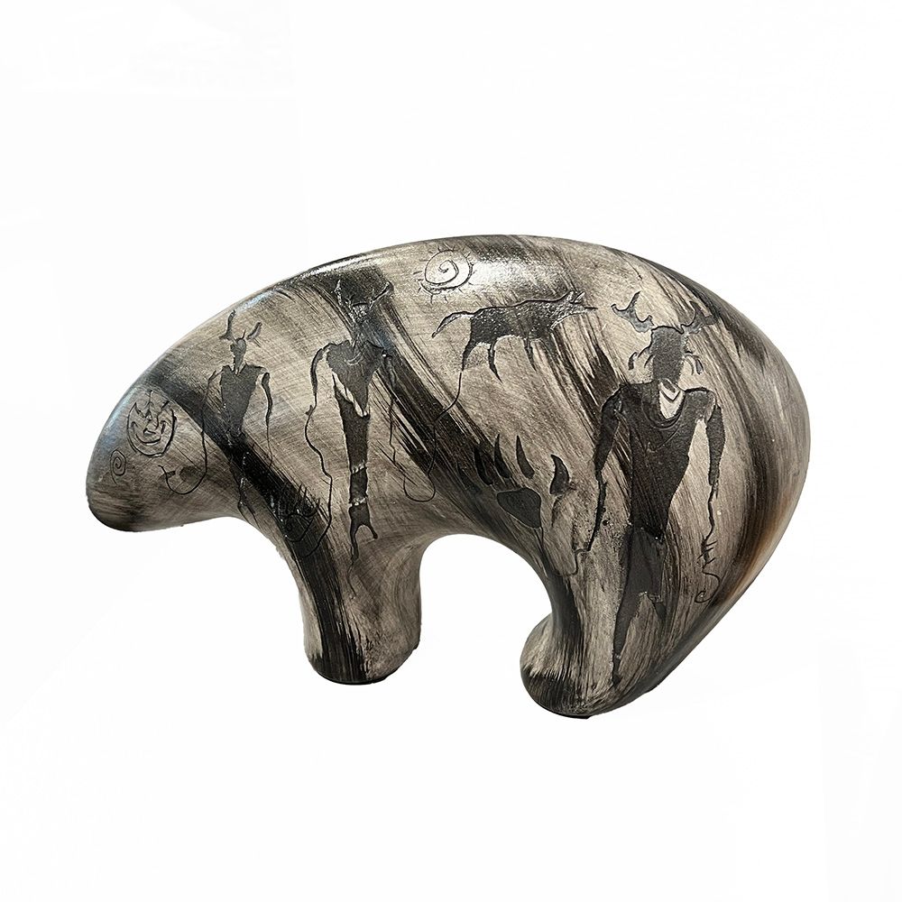 "BEAR FETISH" Petroglyph Pottery 8x11.5x2 BLK