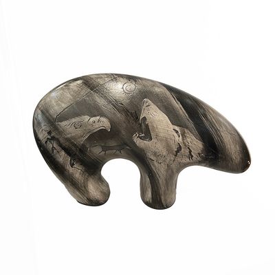 "BEAR FETISH" Petroglyph Pottery 8x11.5x2 BLK