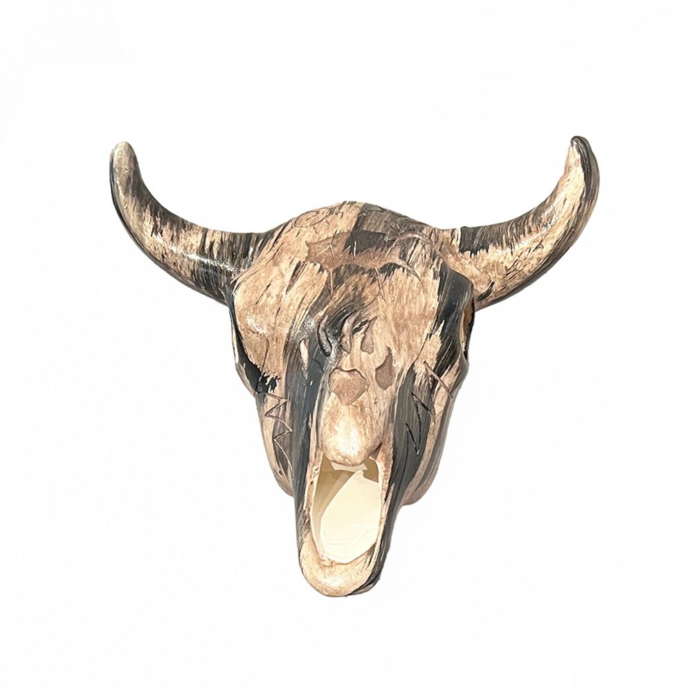 "BUFFALO SKULL" Petroglyph Pottery BLK 5.5x6