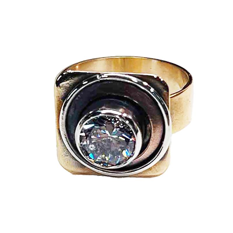 MIXED METALS RECTANGLE CZ RING