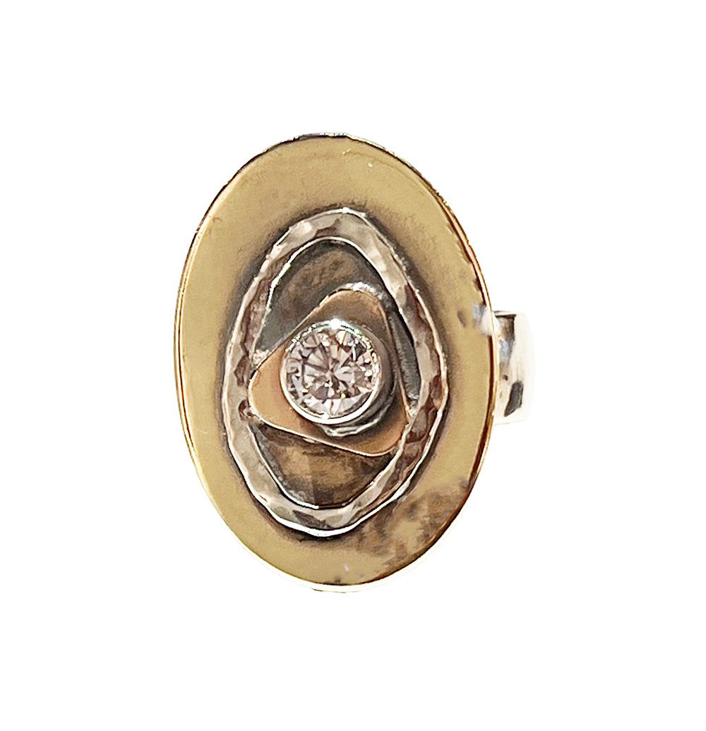 MIXED METALS OVAL CZ RING 10