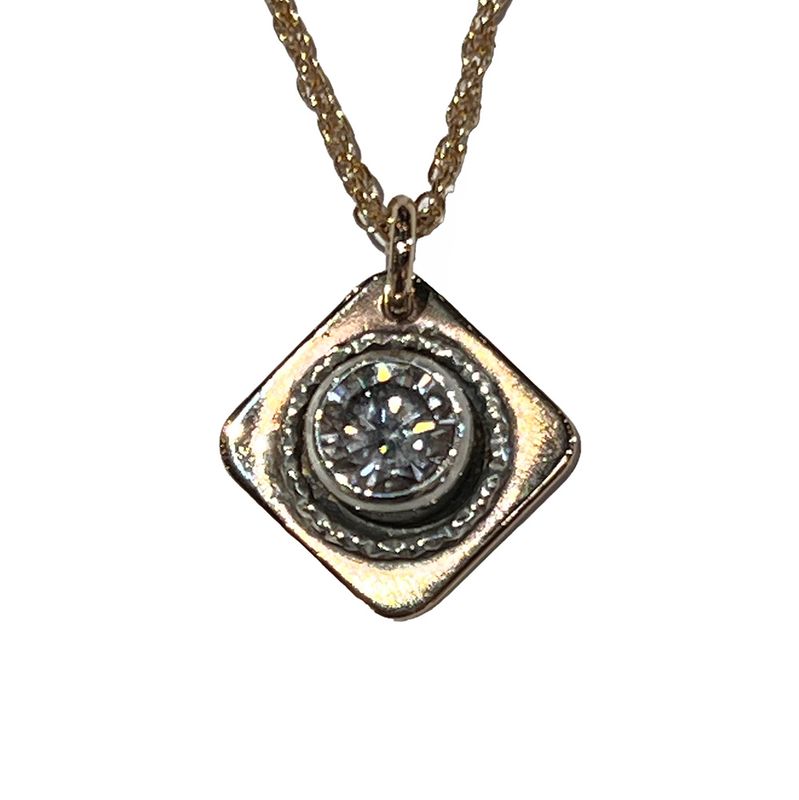 MIXED METALS DIAMOND SHAPE CZ NECKLACE