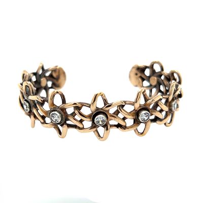 BRONZE OPEN FLOWERS CZ CUFF BRACELET