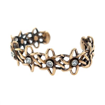 BRONZE OPEN FLOWERS CZ CUFF BRACELET