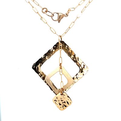 BRONZE TRIPLE HAMMERED &amp; BRUSHED SQUARES NECKLACE