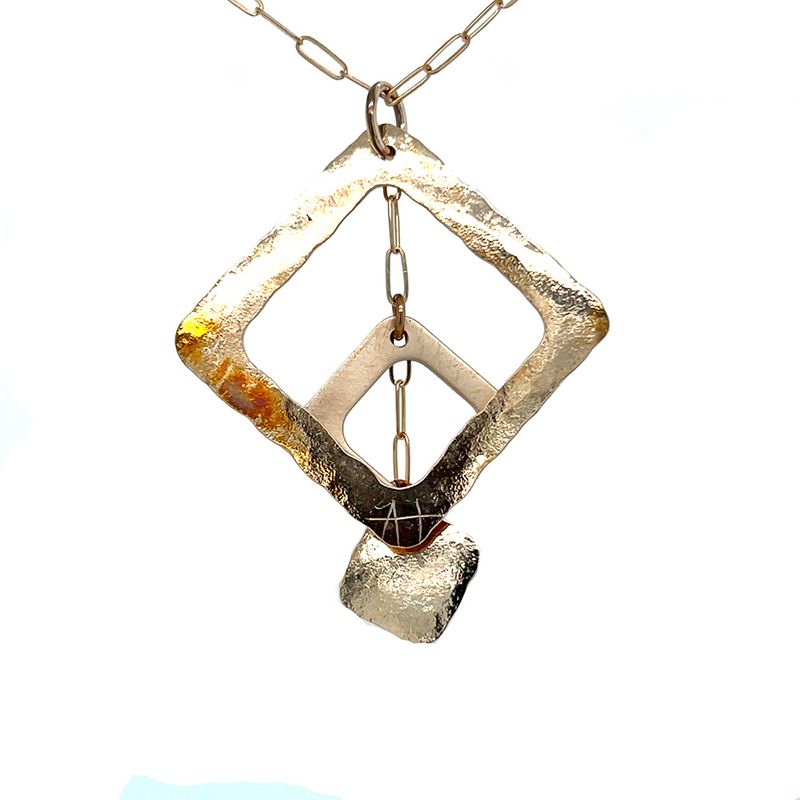 BRONZE TRIPLE HAMMERED &amp; BRUSHED SQUARES NECKLACE