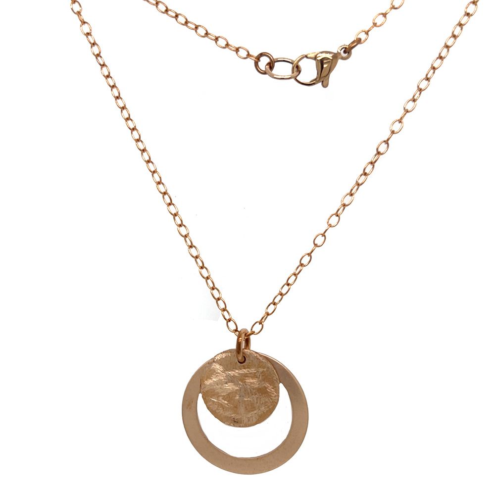 BRONZE DOUBLE CIRCLE TEXTURED &amp; BRUSHED NECKLACE