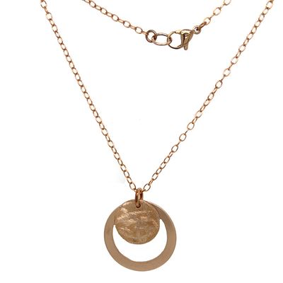 BRONZE DOUBLE CIRCLE TEXTURED &amp; BRUSHED NECKLACE
