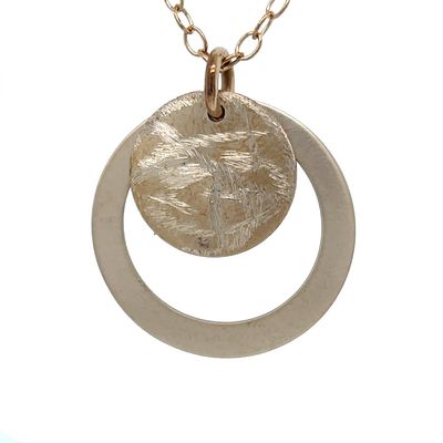 BRONZE DOUBLE CIRCLE TEXTURED &amp; BRUSHED NECKLACE