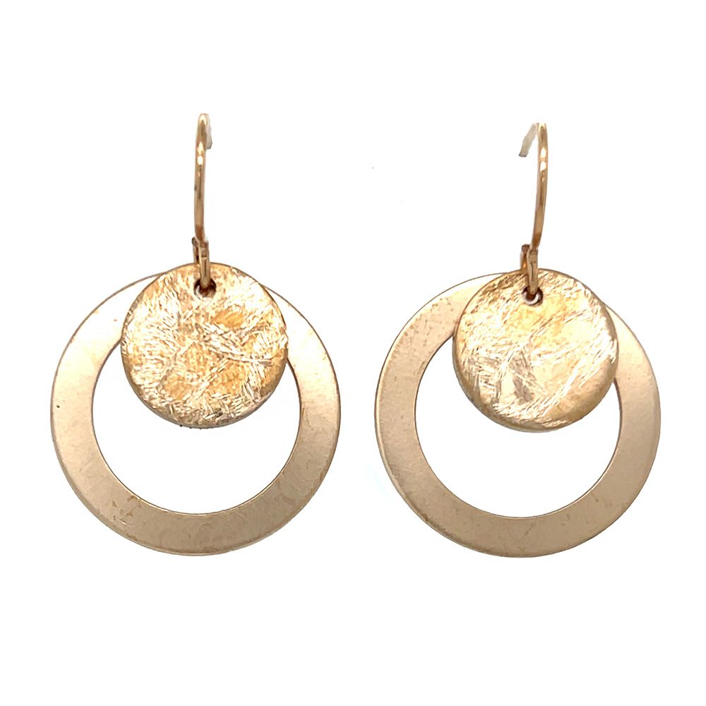 BRONZE DOUBLE CIRCLE TEXTURED &amp; BRUSHED DISC EARRINGS