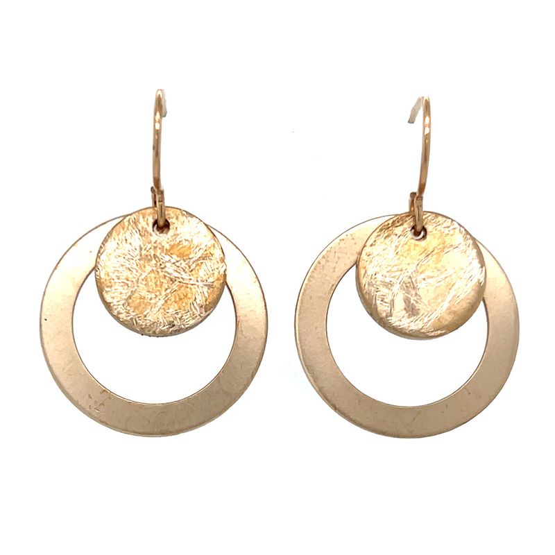 BRONZE DOUBLE CIRCLE TEXTURED &amp; BRUSHED DISC EARRINGS