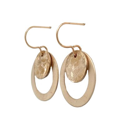 BRONZE DOUBLE CIRCLE TEXTURED &amp; BRUSHED DISC EARRINGS