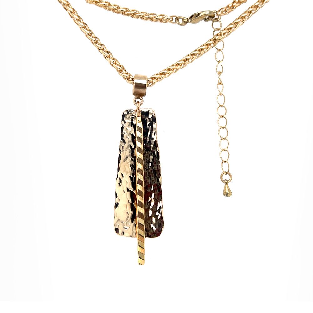 BRONZE HAMMERED RECTANGLE &amp; STICK NECKLACE