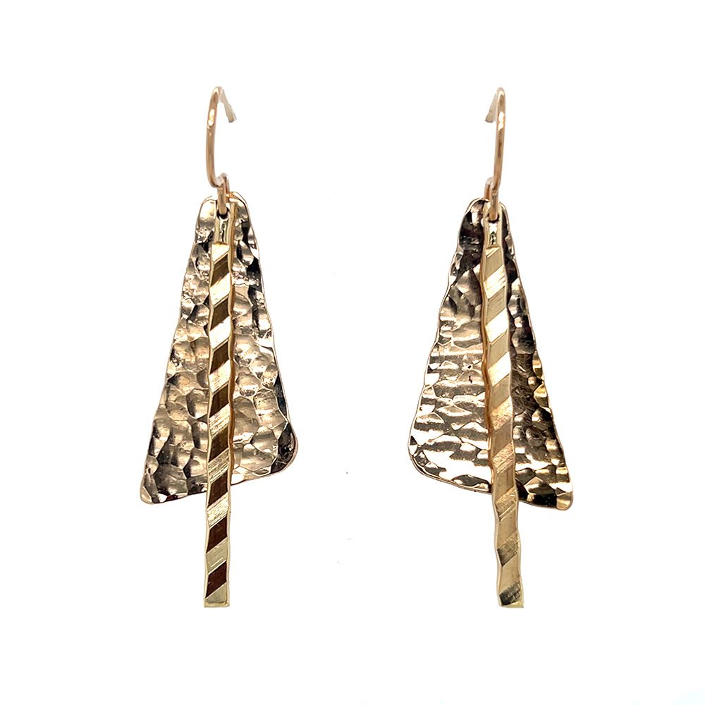 BRONZE HAMMERED TRI &amp; STICK EARRINGS