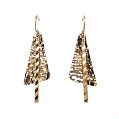 BRONZE HAMMERED TRI &amp; STICK EARRINGS