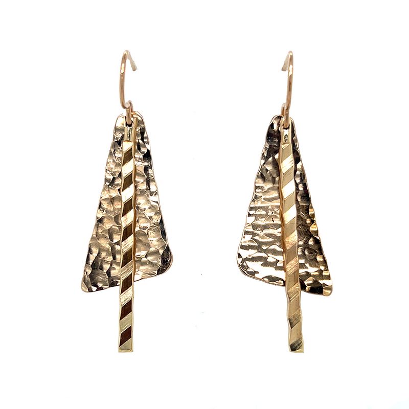 BRONZE HAMMERED TRI &amp; STICK EARRINGS