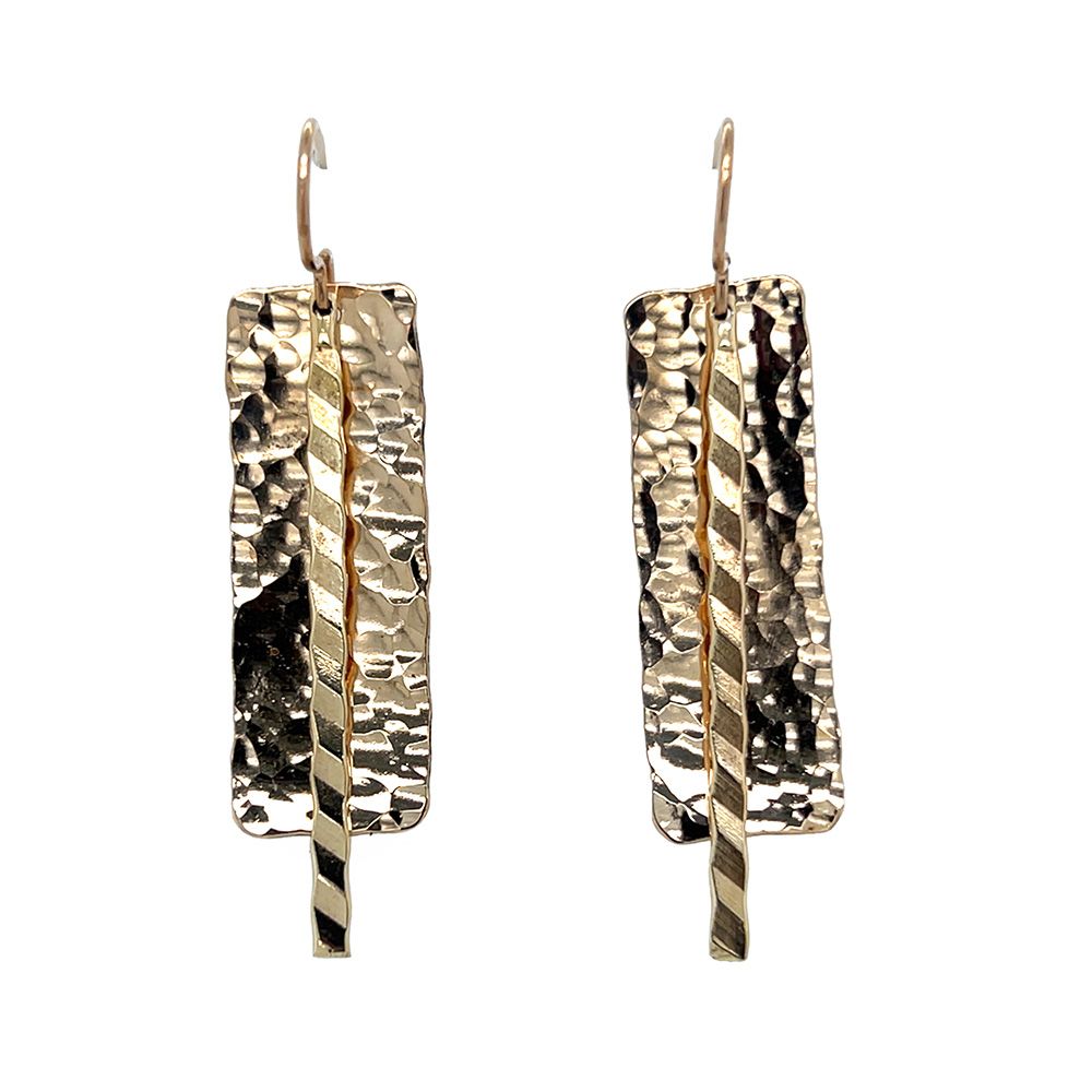 BRONZE HAMMERED RECTANGLE &amp; STICK EARRINGS