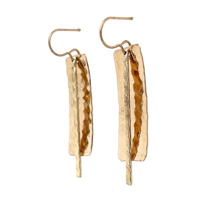 BRONZE HAMMERED RECTANGLE &amp; STICK EARRINGS
