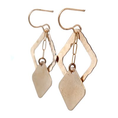 BRONZE TRIPLE SQUARE HAMMERED &amp; BRUSHED EARRINGS