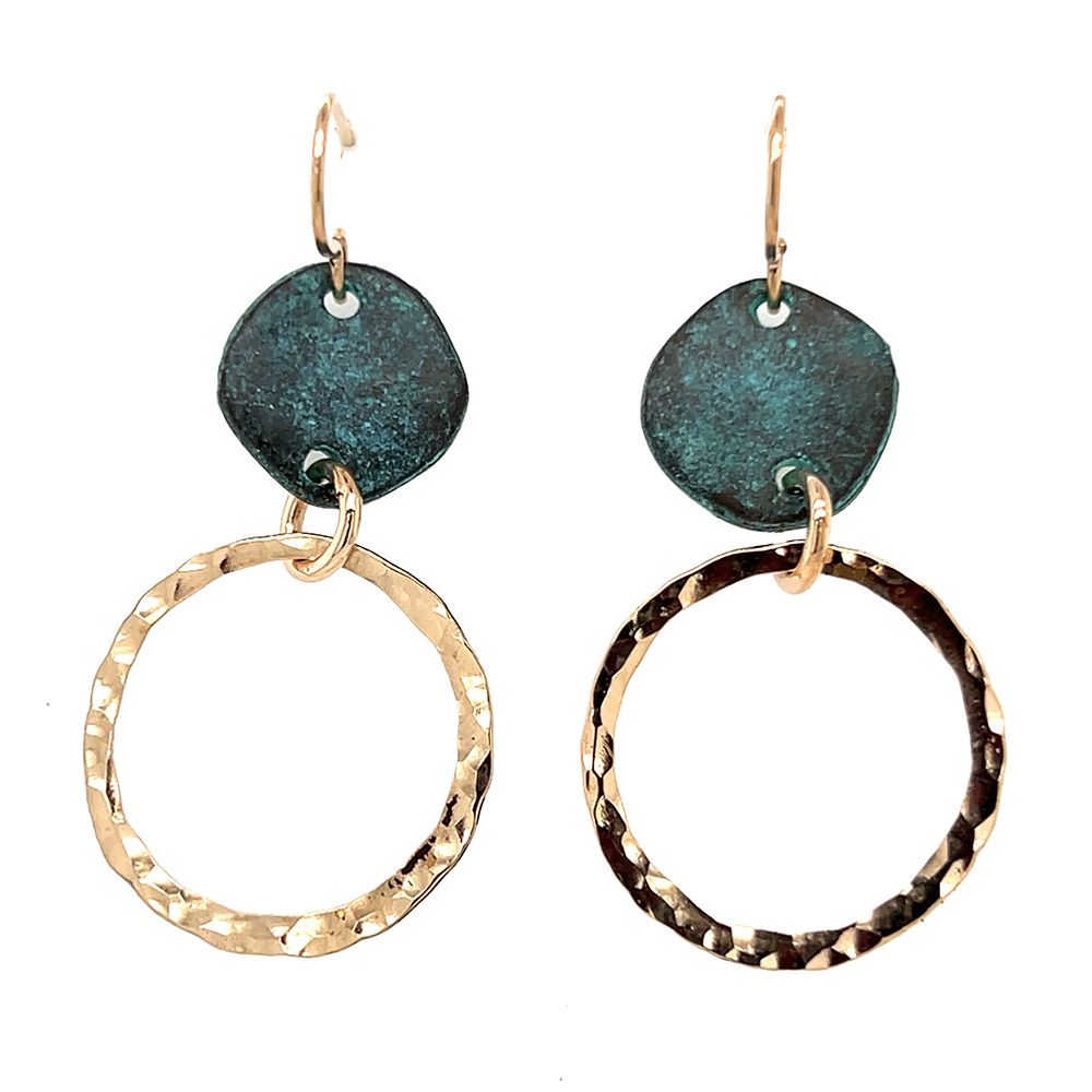 BRONZE HAMMERED &amp; PATINA CIRCLE DISC EARRINGS