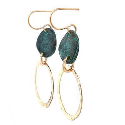 BRONZE HAMMERED &amp; PATINA CIRCLE DISC EARRINGS