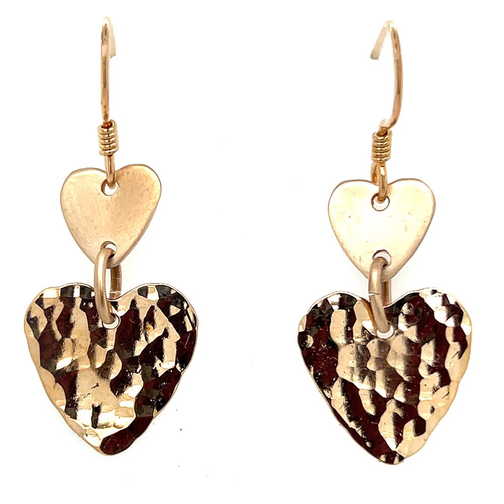BRONZE DOUBLE HEART HAMMERED &amp; BRUSHED EARRINGS