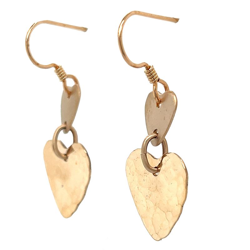 BRONZE DOUBLE HEART HAMMERED &amp; BRUSHED EARRINGS