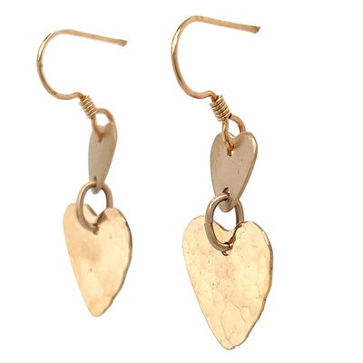 BRONZE DOUBLE HEART HAMMERED &amp; BRUSHED EARRINGS