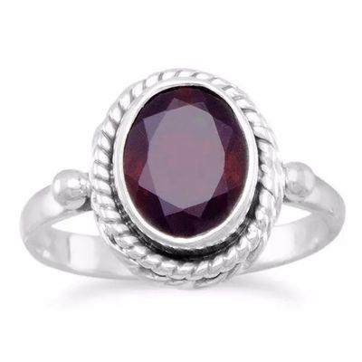 SILVER OVAL FACETED GARNET RING 8