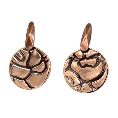 COPPER OXIDIZED  ROLLED ROSE TEXTURE ROUND DISC EARRINGS