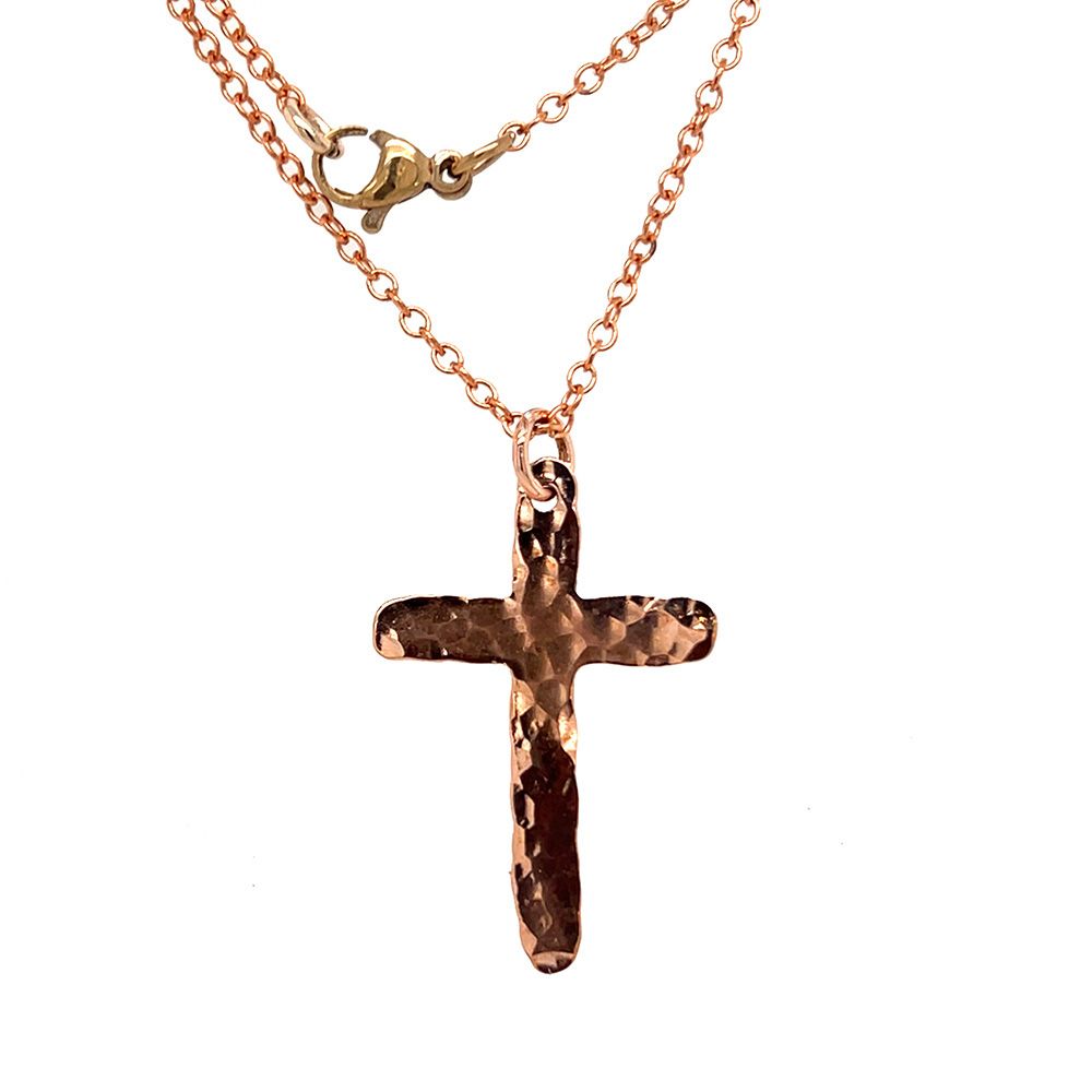 COPPER HAMMERED CROSS NECKLACE
