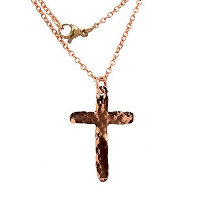 COPPER HAMMERED CROSS NECKLACE