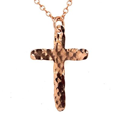 COPPER HAMMERED CROSS NECKLACE