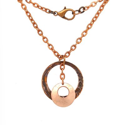 COPPER OXIDIZED ROLLED ROSE TEXTURE &amp; BRUSHED CIRCLE NECKLACE