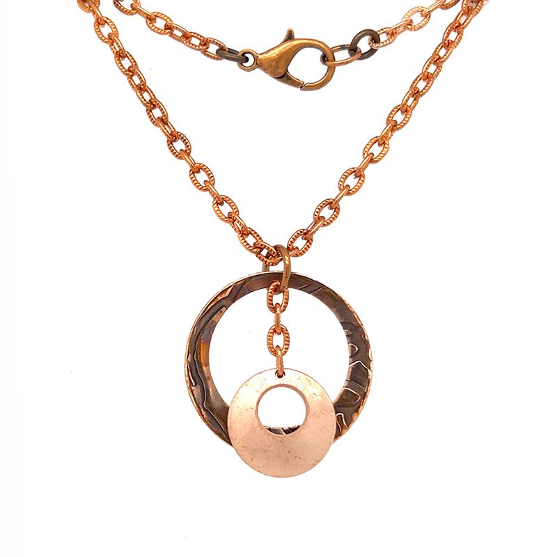 COPPER OXIDIZED ROLLED ROSE TEXTURE &amp; BRUSHED CIRCLE NECKLACE
