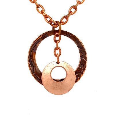 COPPER OXIDIZED ROLLED ROSE TEXTURE &amp; BRUSHED CIRCLE NECKLACE