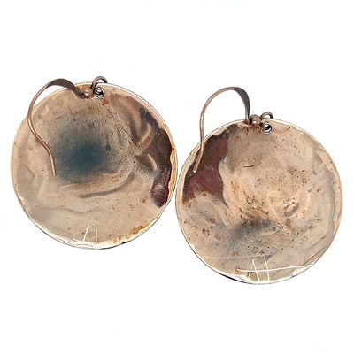 COPPER OXIDIZED  ROLLED ROSE TEXTURE ROUND DISC EARRINGS