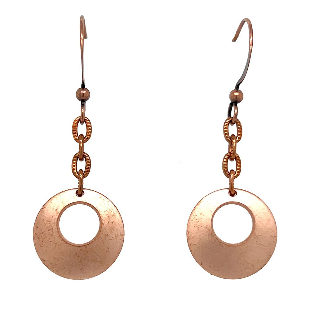 COPPER BRUSHED CUT-OUT DISC CHAIN EARRINGS