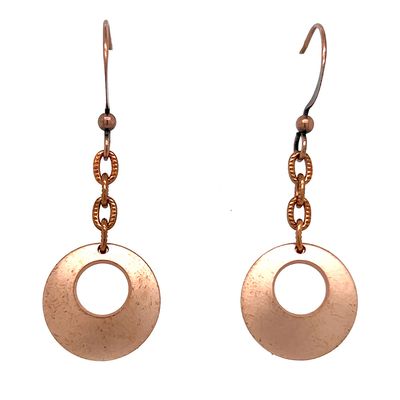 COPPER BRUSHED CUT-OUT DISC CHAIN EARRINGS