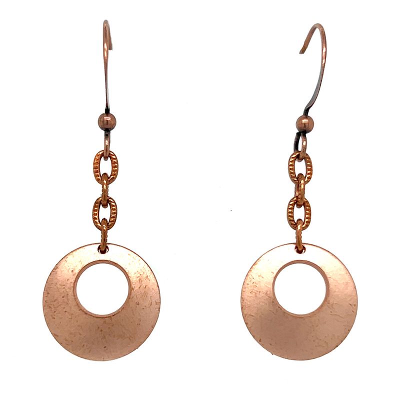 COPPER BRUSHED CUT-OUT DISC CHAIN EARRINGS