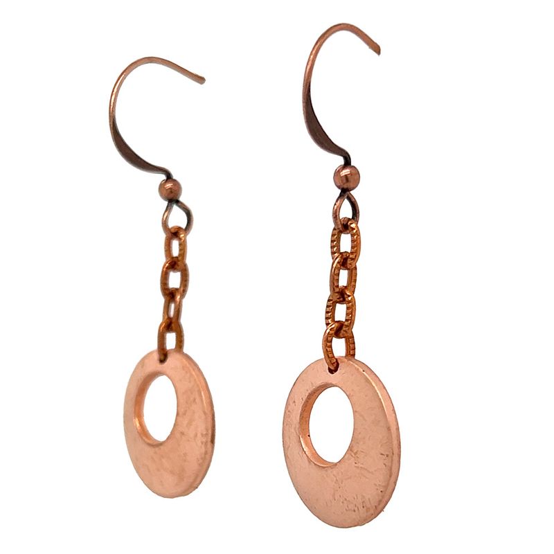 COPPER BRUSHED CUT-OUT DISC CHAIN EARRINGS