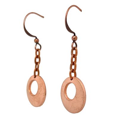 COPPER BRUSHED CUT-OUT DISC CHAIN EARRINGS