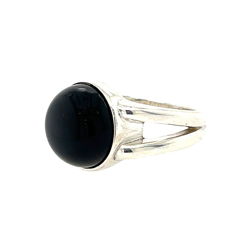 SILVER BLACK ONYX ROUND RING 7