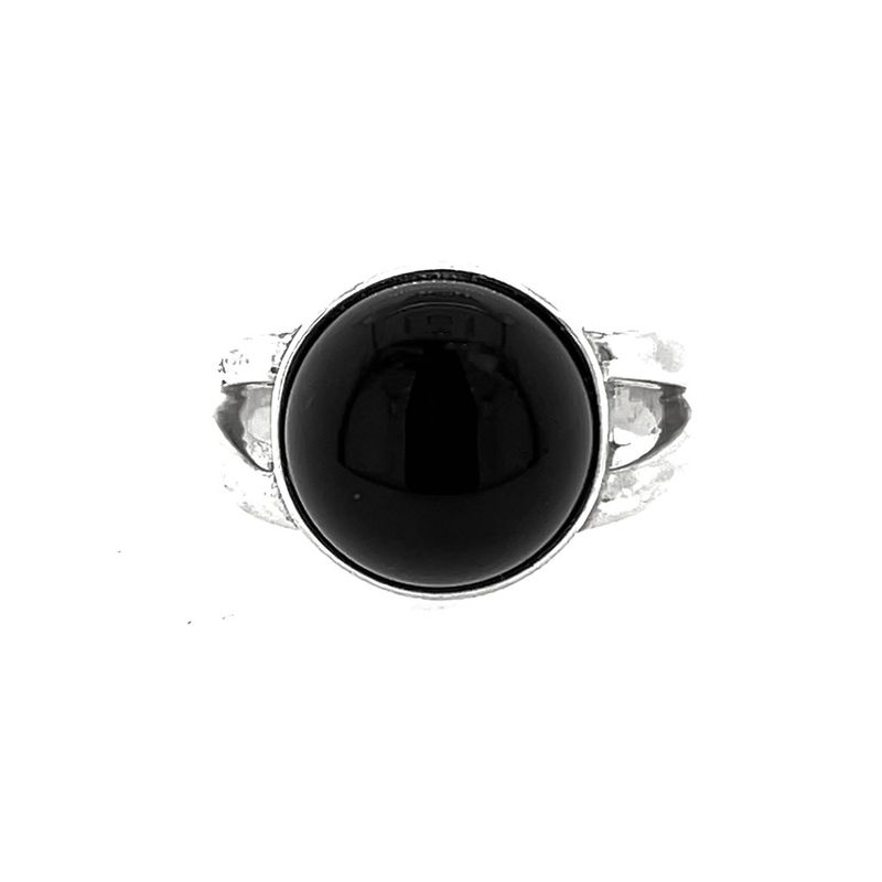 SILVER BLACK ONYX ROUND RING 7