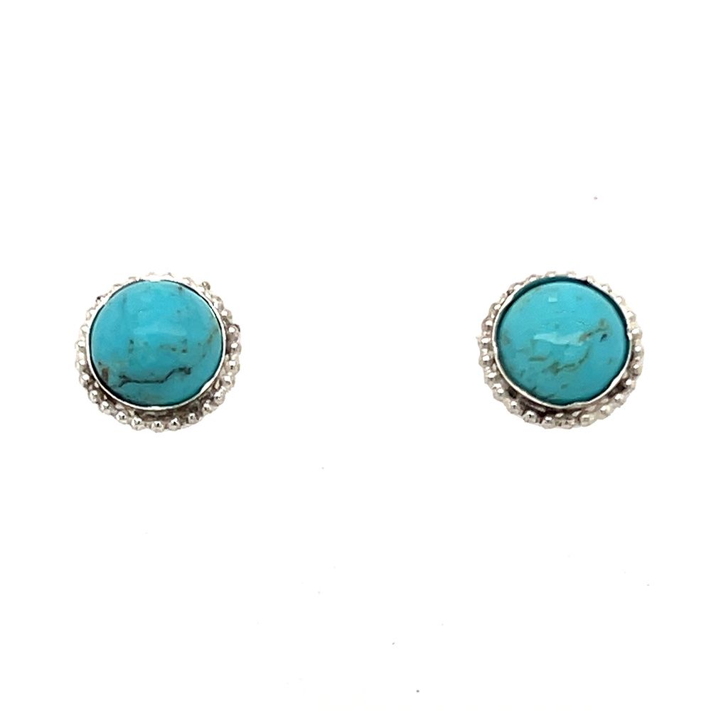 SILVER ROUND TURQUOISE POST EARRINGS