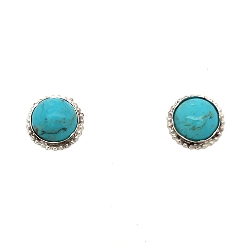 SILVER ROUND TURQUOISE POST EARRINGS